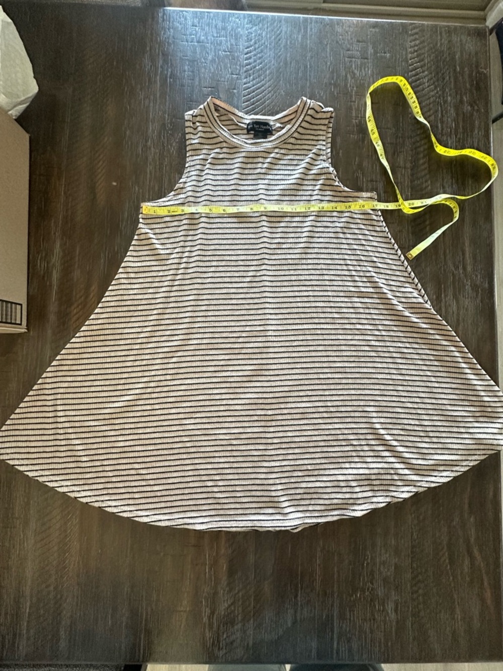 Sleeveless Striped Swing Dress in Beige/Black - Picture 2 of 5